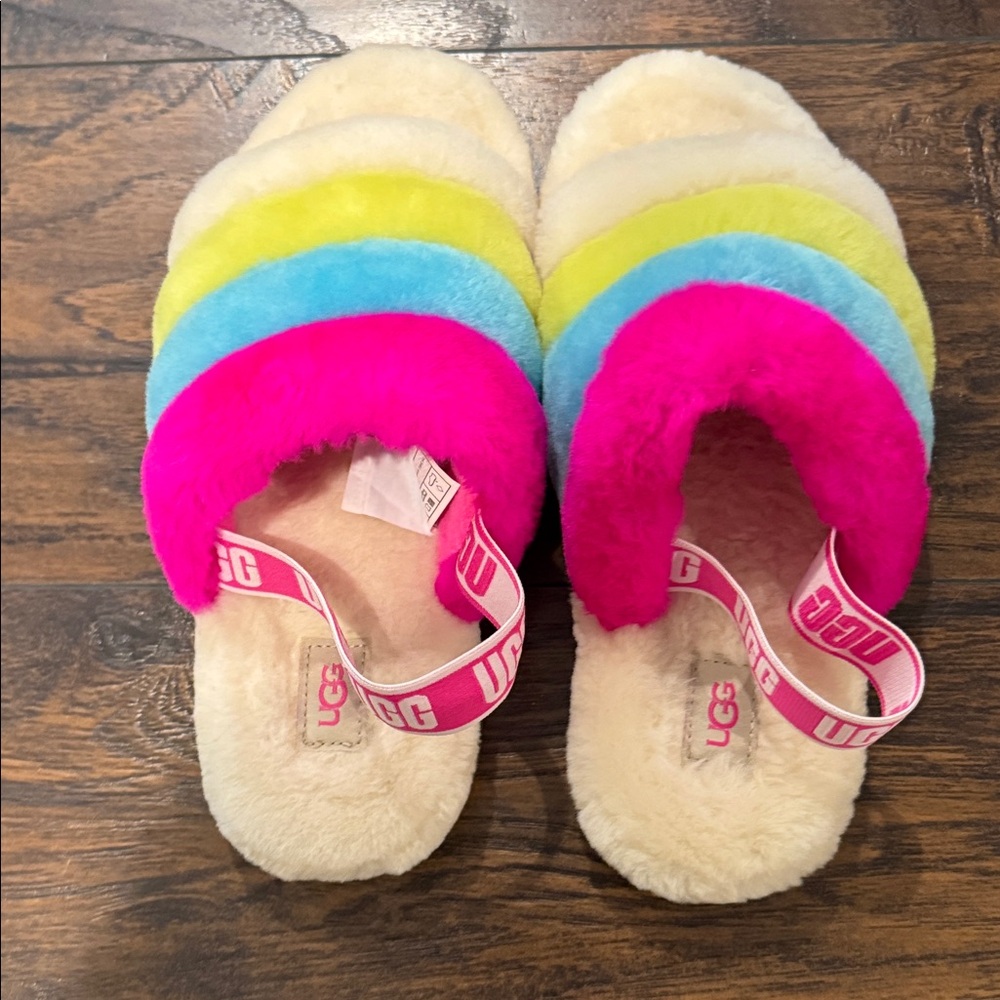 UGG Vibrant Striped Fluffy Slippers